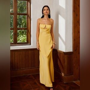 Commense Petal Bandeau Lace Up Long Dress in Medium